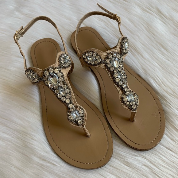 Jessica Simpson Shoes - Jessica Simpson tan gem sparkle sandals 7.5